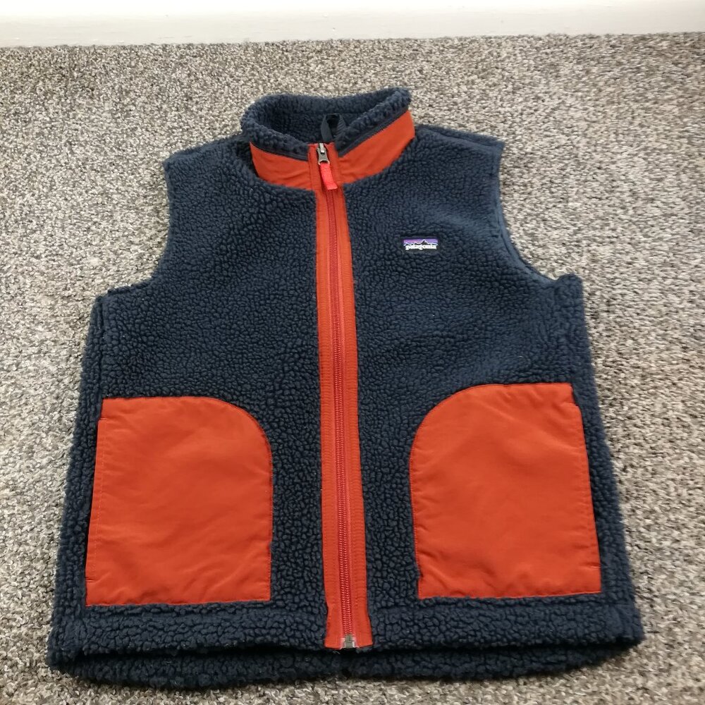 Patagonia Kids Navy Blue and Orange Fleece Vest